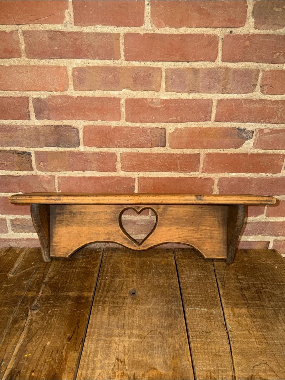 Wooden Heart Cutout Wall Shelf - Rustic Brown Farmhouse